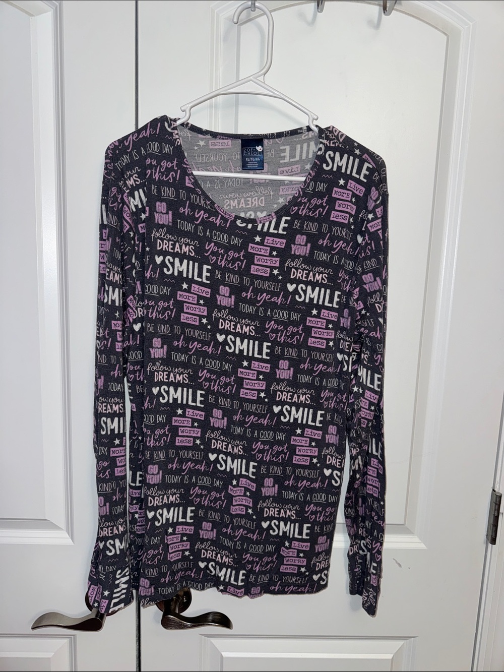 SO or Me Black & Pink 'Smile' Long Sleeve Tee Underscrub